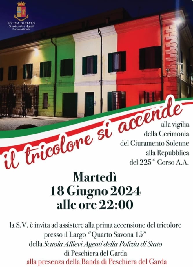 Si accende il Tricolore sulla Scuola allievi agenti di Polizia. Uno spettacolo da non&nbsp;perdere!