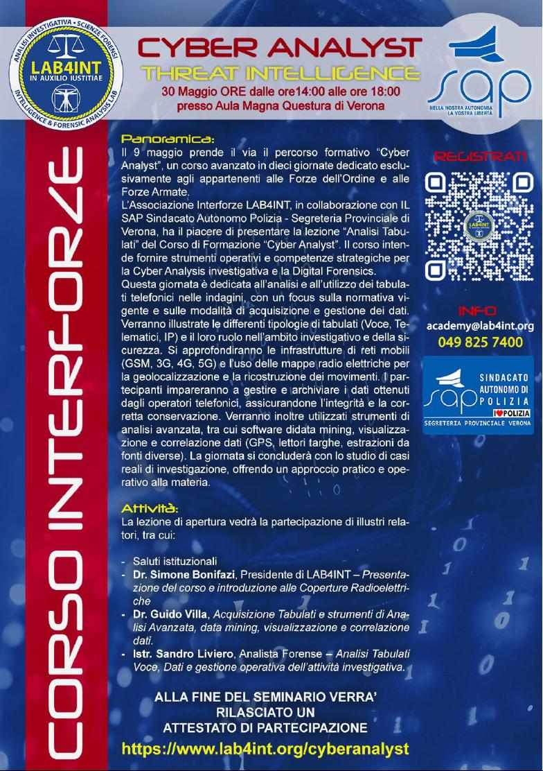 Digital Intelligence, il seminario Interforze organizzato dal Sap di Verona, il 30 maggio presso la Questura veronese. Invitati anche i soci&nbsp;Anps